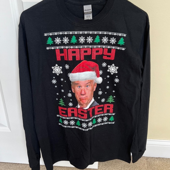 Happy Easter Confused Joe Biden Christmas Long Sleeve T-Shirt Medium Gildan - Picture 1 of 2